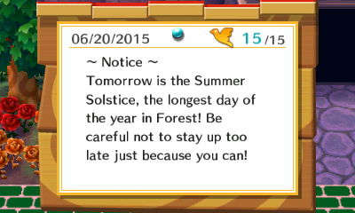 Notice: Tomorrow is the Summer Solstice, the longest day of the year in Forest!