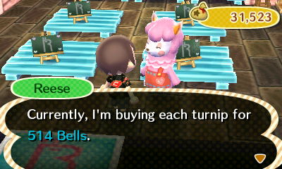 Reese: Currently, I'm buying each turnip for 514 bells.