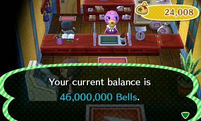 Your current balance is 46,000,000 bells.