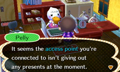 Pelly: It seems the access point you're connected to isn't giving out any presents as the moment.
