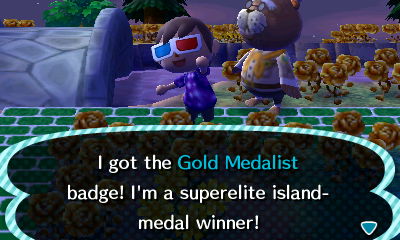 I got the Gold Medalist badge! I'm a superelite island medal winner!