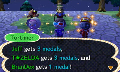 Toritmer: Jeff gets 3 medals, T Zelda gets 3 medals, and BranDex gets 1 medal!