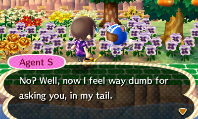 Agent S: No? Well, now I feel way dumb for asking you, in my tail.