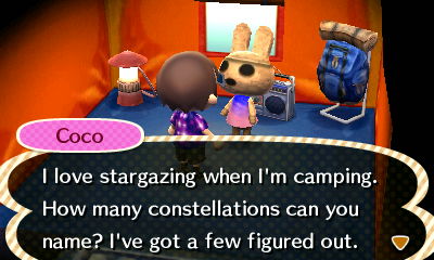 Coco: I love stargazing when I'm camping. How many constellations can you name? I've got a few figured out.