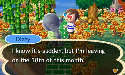 Dizzy: I know it's sudden, but I'm leaving on the 18th of this month.