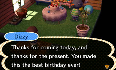 Dizzy: Thanks for coming today, and thanks for the present. You made this the best birthday ever!
