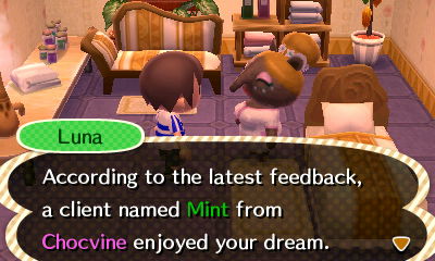 Luna: According to the latest feedback, a client named Mint from Chocvine enjoyed your dream.