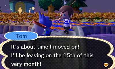 tom: It's about time I moved on! I'll be leaving on the 15th of this very month!