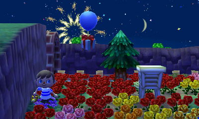 Fireworks and a balloon present.