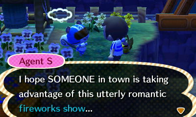 Agent S: I'm hope SOMEONE in town is taking advantage of this utterly romantic fireworks show...