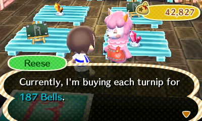 Reese: Currently, I'm buying each turnip for 187 bells.