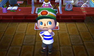 Trying on the mailman's hat.