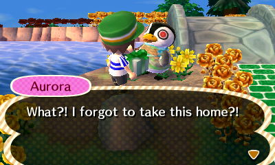 Aurora: What?! I forgot to take this home?!
