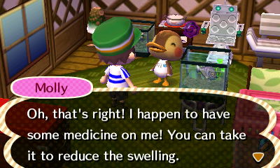 Molly: I happen to have some medicine on me! You can take it to reduce the swelling.