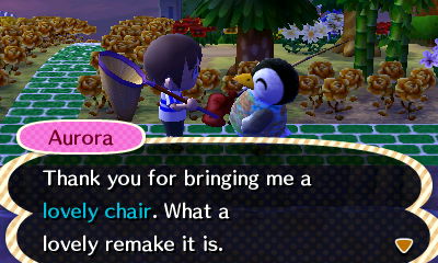 Aurora: Thank you for bringing me a lovely chair. What a lovely remake it is.