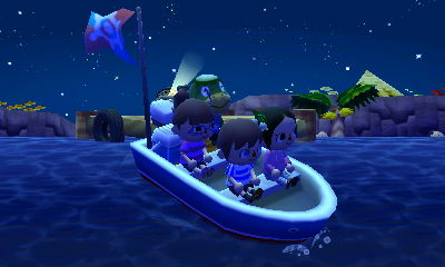 Riding Kapp'n's boat to the island.
