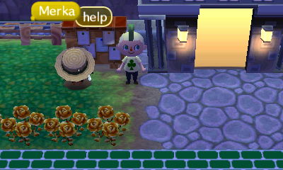 Merka asks for help while stuck in a pitfall.