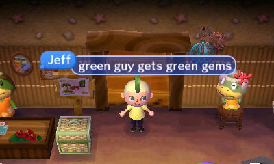 Jeff: Green guy gets green gems.