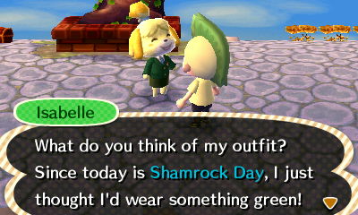 Isabelle: What do you think of my outfit? Since today is Shamrock Day, I just thought I'd wear something green!