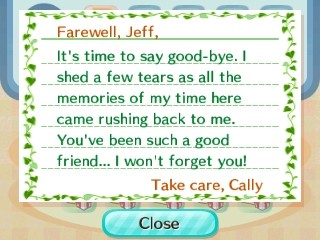 Cally's goodbye letter.