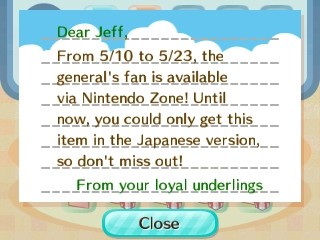 From 5/10 to 5/23, the general's fan is available via Nintendo Zone!
