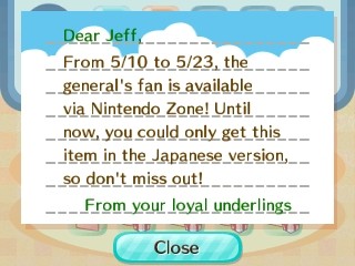 From 5/10 to 5/23, the general's fan is available via Nintendo Zone!