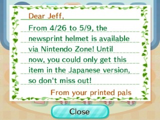 From 4/26 to 5/9, the newsprint helmet is available via Nintendo Zone!