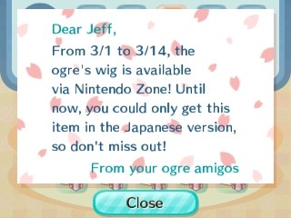 From 3/1 to 3/14, the ogre's wig is available via Nintendo Zone!