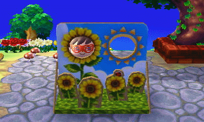 Summer solstice face-cutout standee. I'm the sun, I'm a flower...