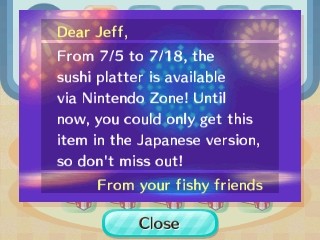 From 7/5 to 7/18, the sushi platter is available via Nintendo Zone!