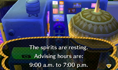 Sign: The spirits are resting. Advising hours are: 9:00 a.m. to 7:00 p.m.