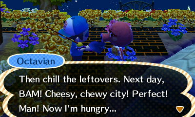 Octavian: Then chill the leftovers. Next day, BAM! Cheesy, chewy city! Perfect! Man! Now I'm hungry...