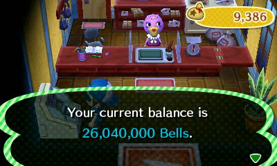 Your current balance is 26,040,000 bells.