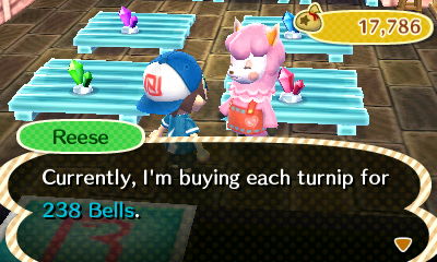 Reese: Currently, I'm buying each turnip for 238 bells.