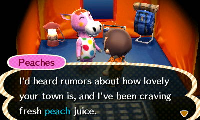 Peaches: I'd heard rumors about how lovely your town is, and I've been craving fresh peach juice.