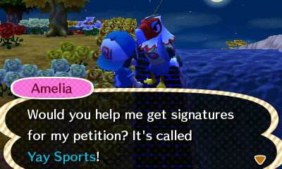 Amelia: Would you help me get signatures for my petition? It's called Yay Sports!