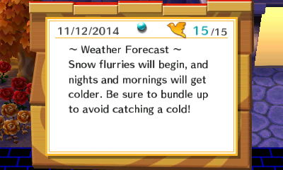 ~Weather Forecast~ Snow flurries will begin, and nights and mornings will get colder.