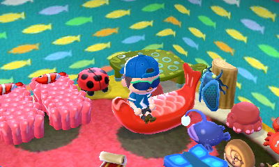 Sitting on my red snapper chair.