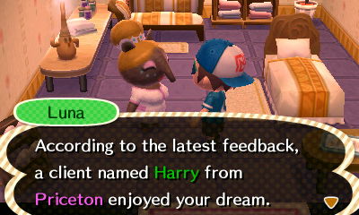 Luna: According to the latest feedback, a client named Harry from Priceton enjoyed your dream.