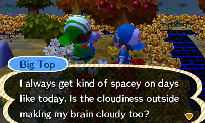 Big Top: I always get kind of spacey on days like today. Is the cloudiness outside making my brain cloudy too?
