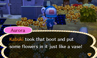Aurora: Kabuki took that boot and put some flowers in it just like a vase!
