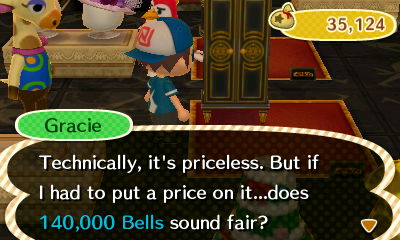 Gracie: Technically, it's priceless. But if I had to put a price on it...does 140,000 bells sound fair?