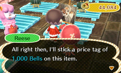 Reese: All right then, I'll stick a price tag of 1,000 bells on this item.