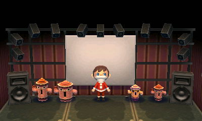 Standing with the gyroids on stage.