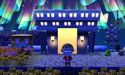 The northern lights above the train station.