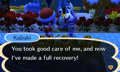 Kabuki: You took good care of me, and now I've made a full recovery!