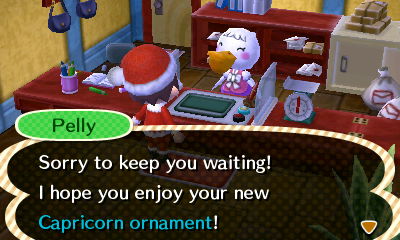 Pelly: Sorry to keep you waiting! I hope you enjoy your new Capricorn ornament!