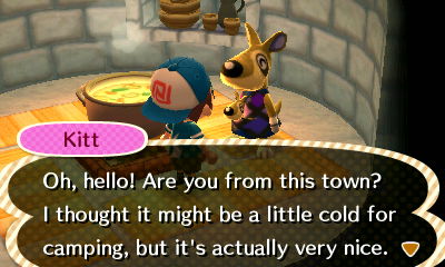 Kitt: Oh, hello! Are you from this town? I thought it might be a little cold for camping, but it's actually very nice.