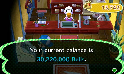 Your current balance is 30,220,000 bells.