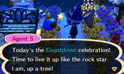 Agent S: Today's the Countdown celebration! Time to live it up like the rock star I am, up a tree!